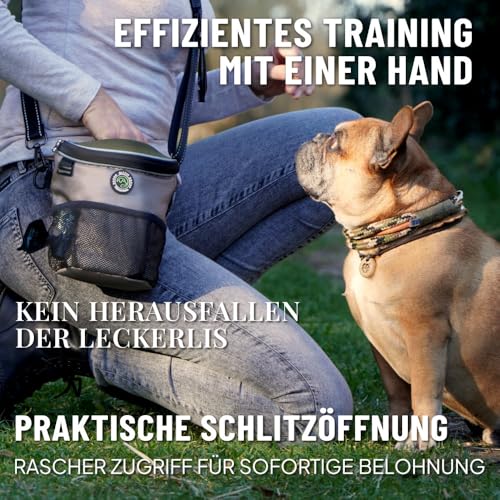GIZZY® DAS ORIGINAL | Leckerlitasche für Hunde + REGENHAUBE | Leckerlibeutel für Hunde mit praktischer Einhand-Öffnung | Hunde Leckerlitasche für Training & Welpenerziehung | Gassi Tasche Hund [Beige]