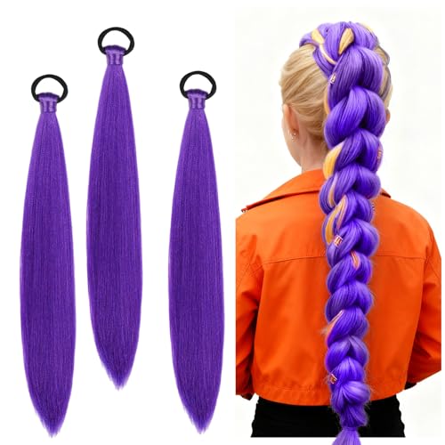 3 Piezas Extensiones Moradas NiñA, 26 Pulgadas Pelo Morado Pelo Lila Extension Pelo Morado Larga Trenza Lila para Trenzaspara Representaciones Teatrales, Uso Diario, Fiestas Y Juegos De Rol