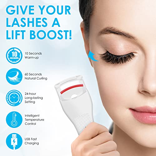 Heated Eyelash Curlers, Rechargeable Electric Eyelash Curler, Professional Long-Lasting Lash Curler With Flexible Silicone Pad, Quick & Natural, Best Gifts For Women #TOP1