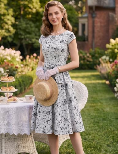 Image of Dressystar Women's Vintage 1950s A Line Cap Sleeve Cocktail Party Dress