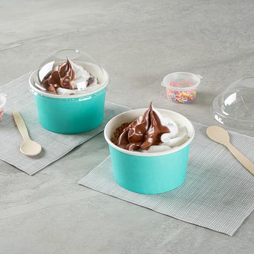 Image of Coppetta 12 Ounce Dessert Cups, 50 Disposable Ice Cream Cups - Lids Sold Separately, Sturdy, Turquoise Paper FroYo Bowls, Durable, For Hot And Cold Foods, Perfect For Gelato - Restaurantware