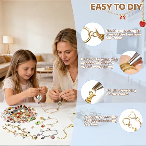 Image of Grnheat 700 Pcs Charms Lip Gloss Keychain Making Kit - DIY Craft with Charms - Key Chain Hooks, Jump Rings, Lobster Clasps, Chains & Tools, Bag Charm Kit - Keychains Make Supplies