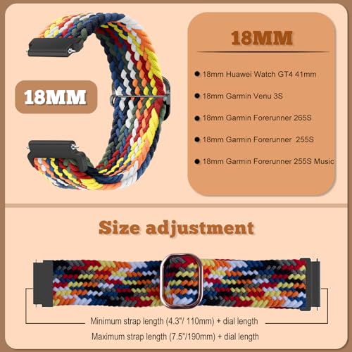 MaEiol 18mm Straps Nylon Braided for Huawei Watch GT 6/5/4 41mm / Huawei Watch 5/GT 5 Pro 42mm / Garmin Venu 4/Venu 3S 41mm /Garmin Forerunner 265S/255S - Image 2