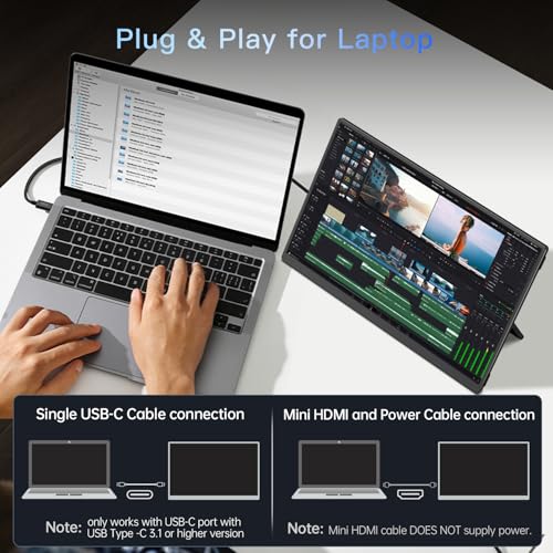 Image of Portable Monitor 15.6 inch FHD 1080p with 13500mAh Built-in Battery, Kickstand & Speakers, HDMI USB C External Travel Monitor for Laptops, PC, Mac, Xbox, Switch, and PS5 /4