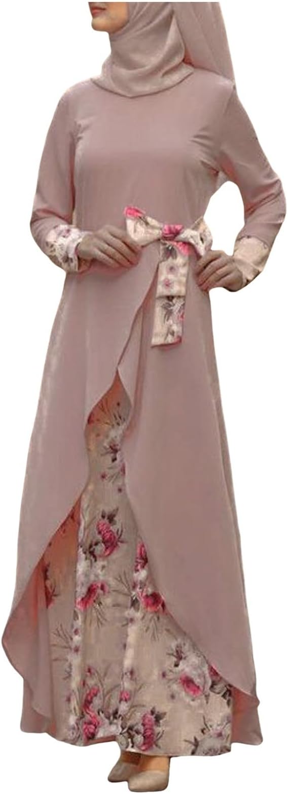 Kaftan Maxi Dress Long Sleeve Pullover Modest Islamic Prayer Robe Middle Eastern Elegant Flowy Maxi Dress Dubai Style Casual Everyday Attire