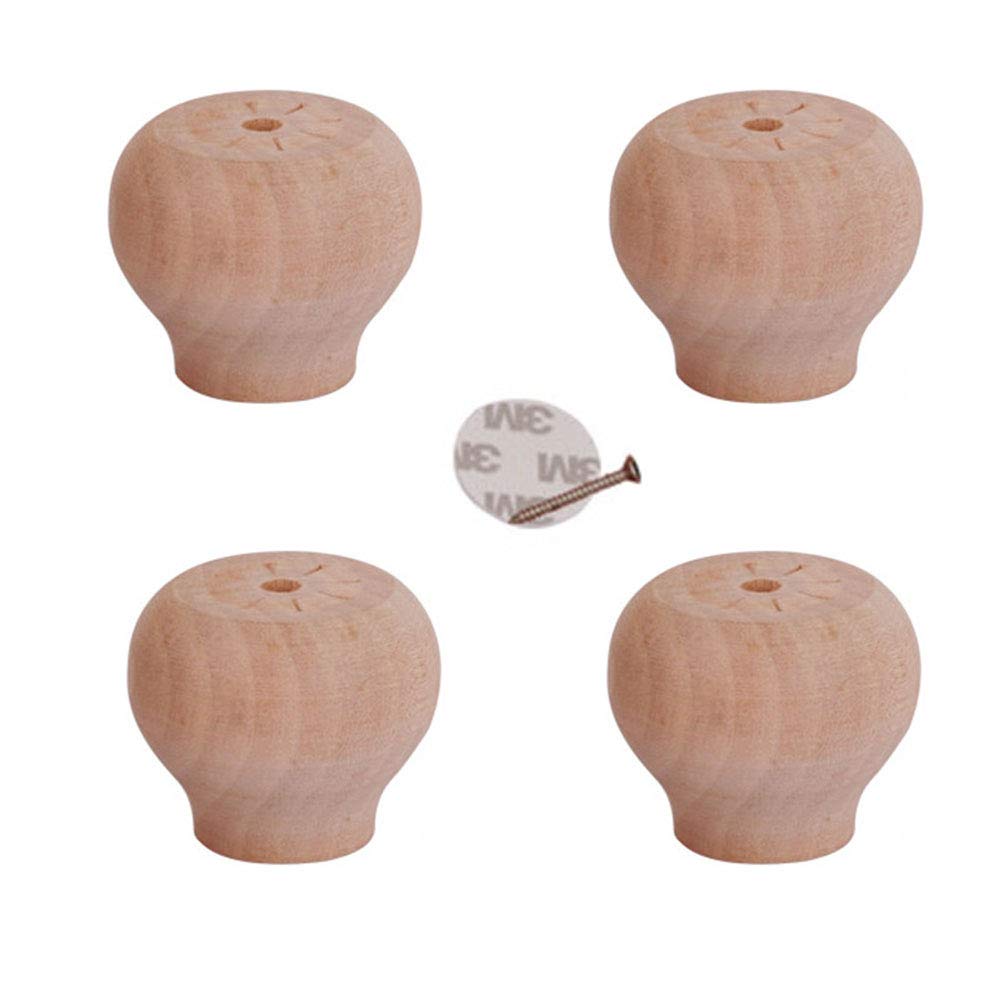 Wszgr Wood Solid Furniture Legs Bun Feet, Set Of 4 For Sofa, Couch, Coffee Table, Bench, Chair - Table Feet (4Cm)
