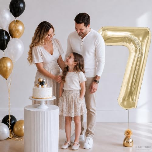 Image of KatchOn, Number 7 Balloon, 40 Inch Champagne Gold Foil Number Balloon