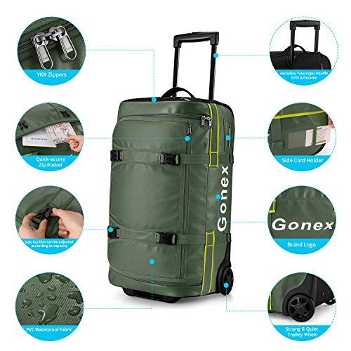 Gonex Rolling Duffle Bag with Wheels, 50L Water Repellent Wheeled Travel Duffel Carry On Luggage with Rollers 22 inch, TSA Approved Luggage Lock Included, Olive Green