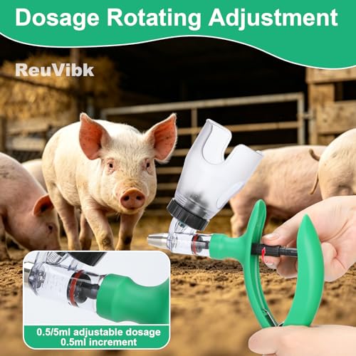Image of 5ML Livestock Syringe Gun, Automatic Self Refill Injection Gun Continuous Adjustable Bottle Attachment Livestock Animal Syringe with 10 Needles, for Chicken, Duck, Pig, Sheep, Cow Poultry (green)