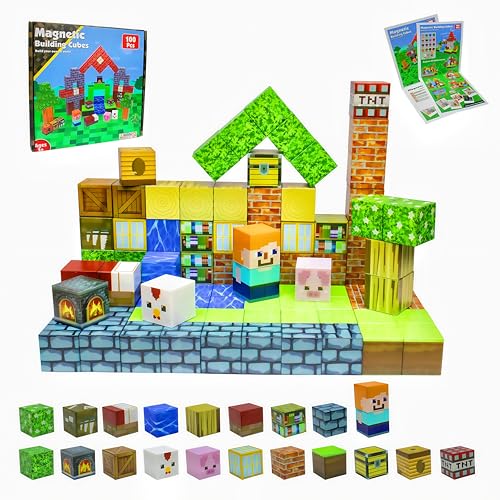 Blocs de Construction magnétiques-pour Enfants Blocs Minecraft aimantés,Jouets de Construction magnétiques pour garçons et Filles de 3 à 8 an (Maison des Animaux 100 pièces)