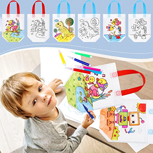 Chunful Cute Coloring Goodie Bags For Kids Birthday Party Reusable Cartoon Coloring Party Favor Tote Bags Non Woven Coloring Totes thumb #4