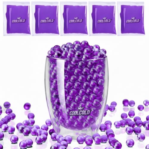 Image of COOLCOLD Gel Blaster Refill Ammo - 50,000 Rounds of 7-8mm Non-Toxic Water Beads for Gel Guns - Safe for Adults 15+ - Transparent Blue Gel Bullets - Pack of 5 - Also Ideal as Home Decor Vase (Purple)