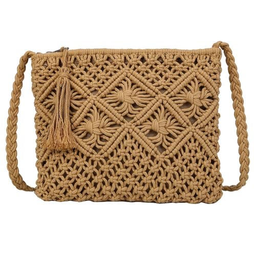 Image of Boho Purses for Women Crossbody Bags, Hand Woven Cotton Rope Beach Tote Bag,Summer Beach Bags for Women Boho Purse with Tassel