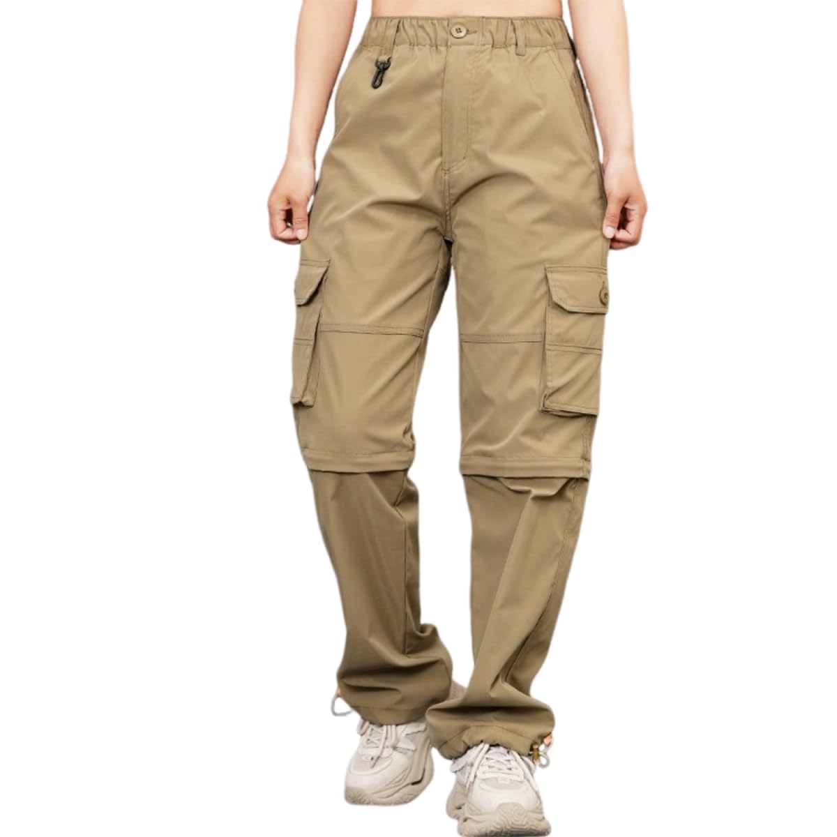 Pantalon de randonnée zippé pour femme - Séchage rapide - Pantalon de trekking - Jambes amovibles - Respirant - Pantalon cargo d'été - Pantalon fonctionnel avec ceinture - 6 poches