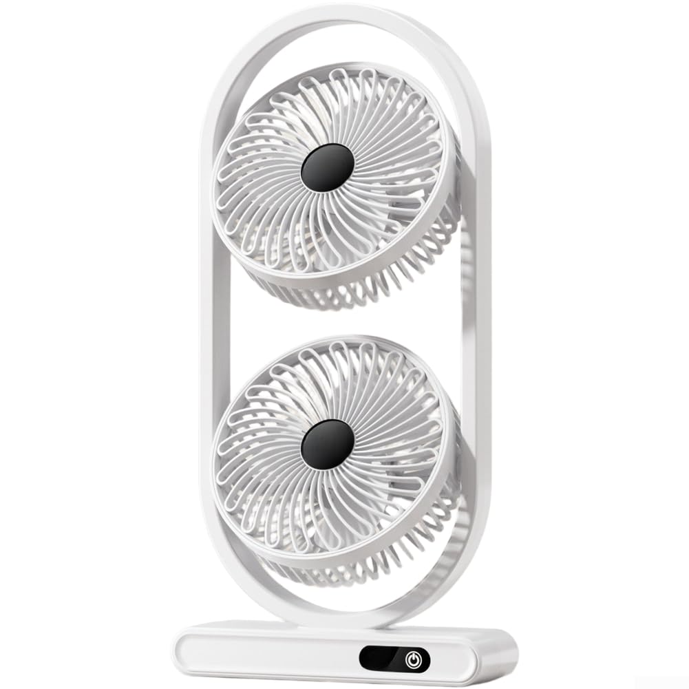 Ventilateur de bureau USB double tête rotative avec écran numérique et batterie