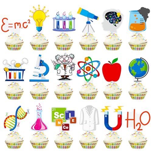 48Pcs Science Cupcake Toppers Science Birthday Party Decorations Chemistry Laboratory Theme Party Cupcake Picks Decorations for Chemistry Theme Birthday Party Science Baby Shower Supplies