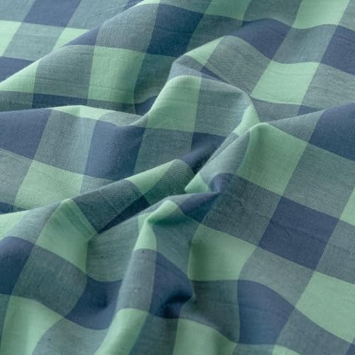 Image of VM VOUGEMARKET Green Gingham Duvet Cover Set Queen Size | Blue Green Plaid Duvet Cover with Zipper Ties, 2 Pillowcases, 100% Washed Cotton, Luxury Soft Breathable Durable
