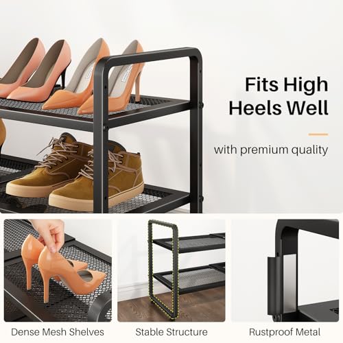 SNTD Shoe Rack - Expandable Shoe Organizer for Closet, Adjustable Metal Shoe Shelf Storage, Stackable Long Shoe Stand Holder for Garage, Entryway, Door Entrance (Black, 2-Tier)
