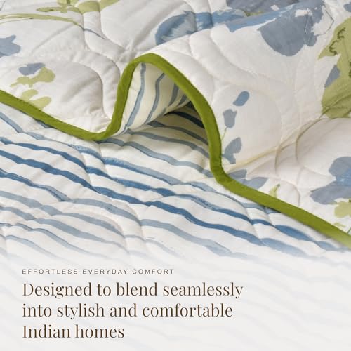 Image of HUESLAND Reversible AC Quilt Blanket Single Bed | 100% Cotton Quilted Shell, Super Soft 120 GSM Microfibre Wadding | Lightweight Comforter for All Weather Use | Floral Fusion - 55 x 88 inches