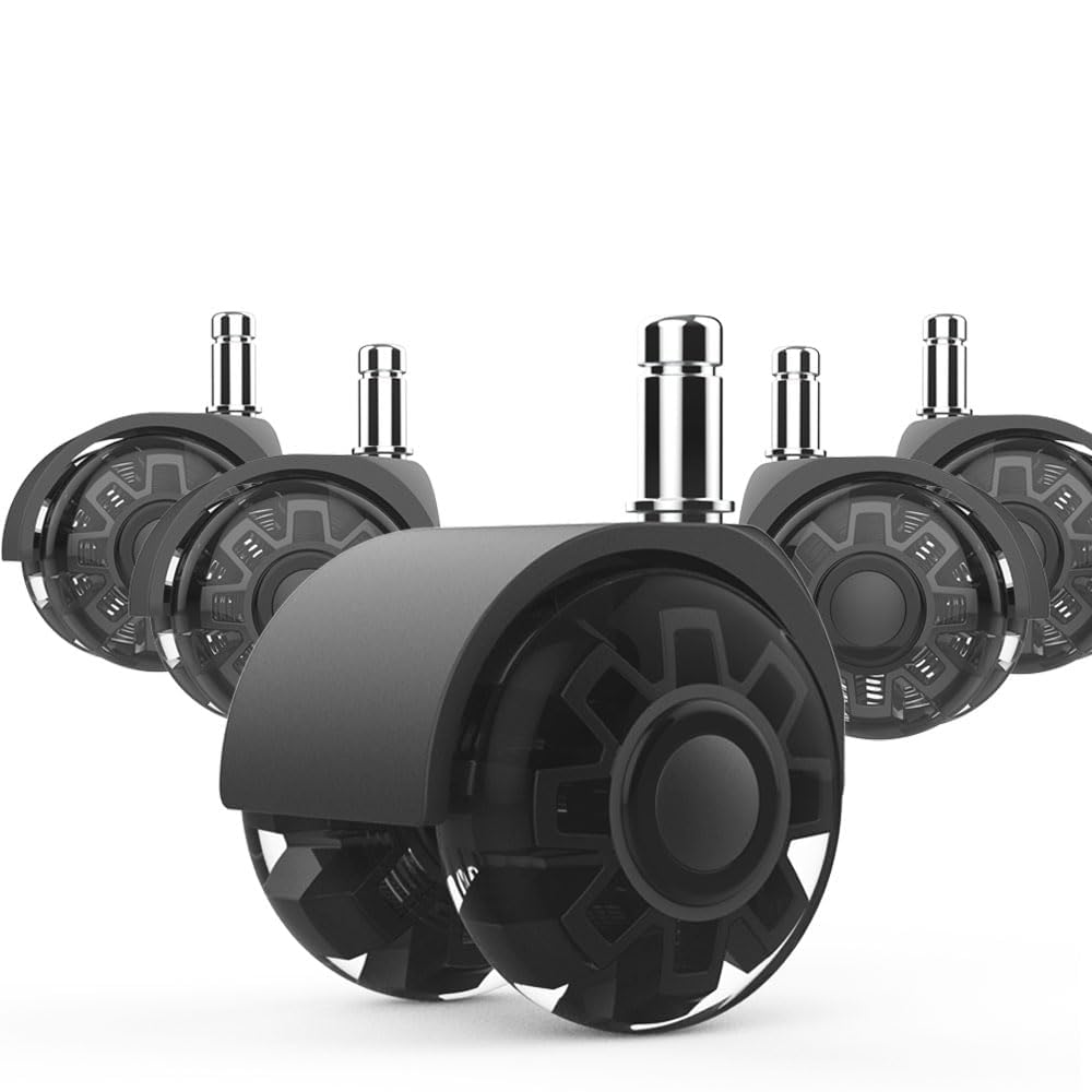 Office Chair Wheels Casters - Protection for Hardwood Floors and Carpet, Heavy Duty Silent Computer Chair Wheels with Standard Stem 7/16″* 7/8″(11mm*22mm),Office Furniture Casters Set of 5(Black)