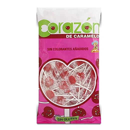 Caramelos Cerdán - Piruletas Mini Corazón Sabor Cereza | Bolsa de 150 Unidades | Caramelo Duro con Palo sin Gluten ni Alérgenos | Ideal para Fiestas, Eventos y Cumpleaños