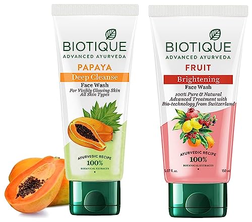 Image of Biotique Bio Papaya Visibly Flawless Skin Face Wash For All Skin Types, 150ml & Biotique Bio White Advanced Fairness Face Wash, 150ml