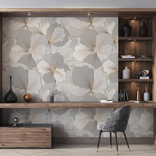 Image of Grey Floral Wallpaper for Walls | Peel and Stick Self Adhesive Wall Sticker | Waterproof PVC Vinyl Decorative Wall Decor for Home, Living Room, Bedroom & Office (45x300 cm)