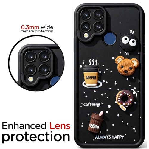 Image of Bintage Cute Fun Taddy| 3D Ball Bear| Donut| Coffee Rubber Case Camera Protection Back Cover Compatible for Realme Narzo 20 - Black