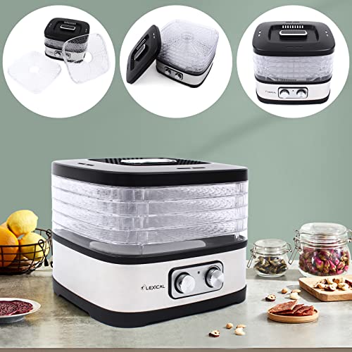 Dörrautomat mit Temperaturregler Edelstahl Dörrgerät für Lebensmittel Fleisch Früchte Gemüse mit herausnehmbar 5 transparente Tabletts Food Dehydrator, 5 Etagen/240W – Bild 4