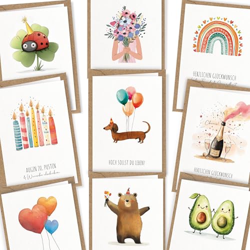 LOViLEE 10x Geburtstagskarten Set mit Umschlag & Stickern - Glückwunschkarten Geburtstag, Happy Birthday Karte - Grußkarten - Geburtstagskarte Frau, Geburtstagskarte Mann - Klappkarten Set 2 LOViLEE 10x Geburtstagskarten Set mit Umschlag & Stickern - Glückwunschkarten Geburtstag, Happy Birthday Karte - Grußkarten - Geburtstagskarte Frau, Geburtstagskarte Mann - Klappkarten Set 2
