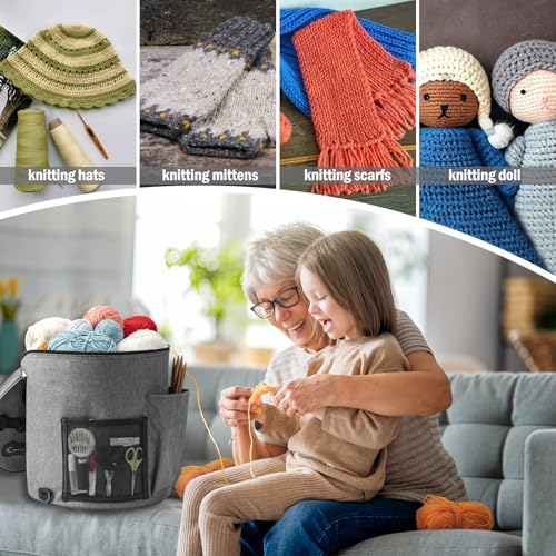 Image of Crochet Bag-Knitting Yarn Storage Organizer - Yarn Bag and Crochet Tote, Yarn Holder for Crocheting, Crochet Accessories, Suppliers, Needles with Zipper Closure-Ideal Gift, Grey