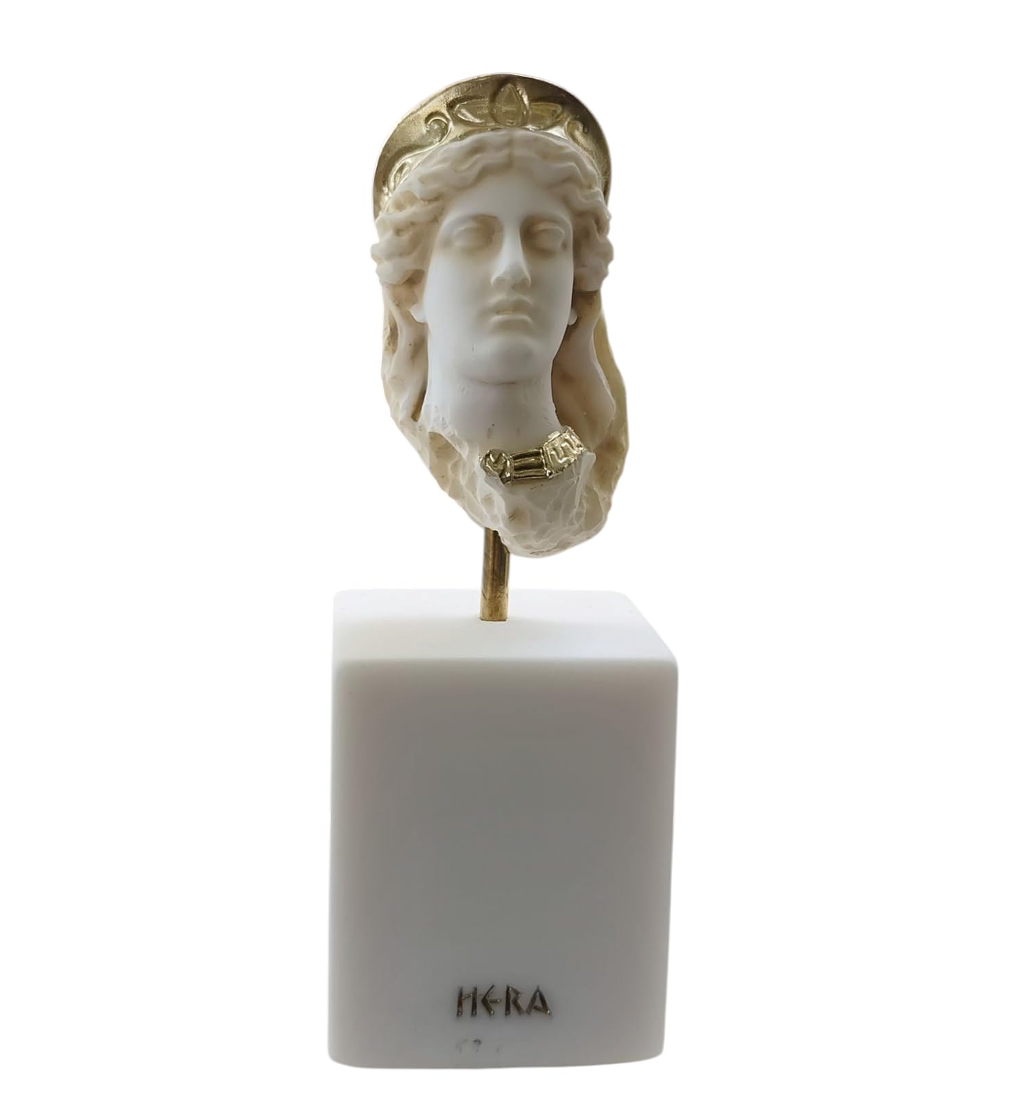 BEAUTIFUL GREEK STATUES Hera Goddess of Marriage, Women, Childbirth, and Family Alabaster Gold Tone Bust 5.12"