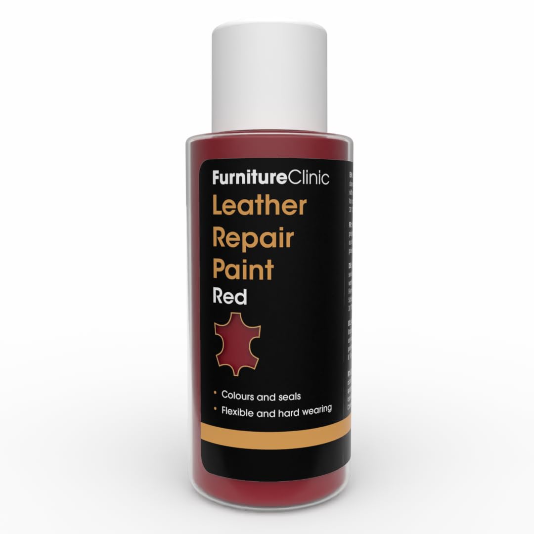Furniture Clinic Leather Repair Paint | 2-in-1 Seal and Color | Use on Scratches, Tears, and Holes in Car Seats, Furniture | Quick and Easy Leather Repair Kit for Furniture (Red, 50ml / 1.7oz)