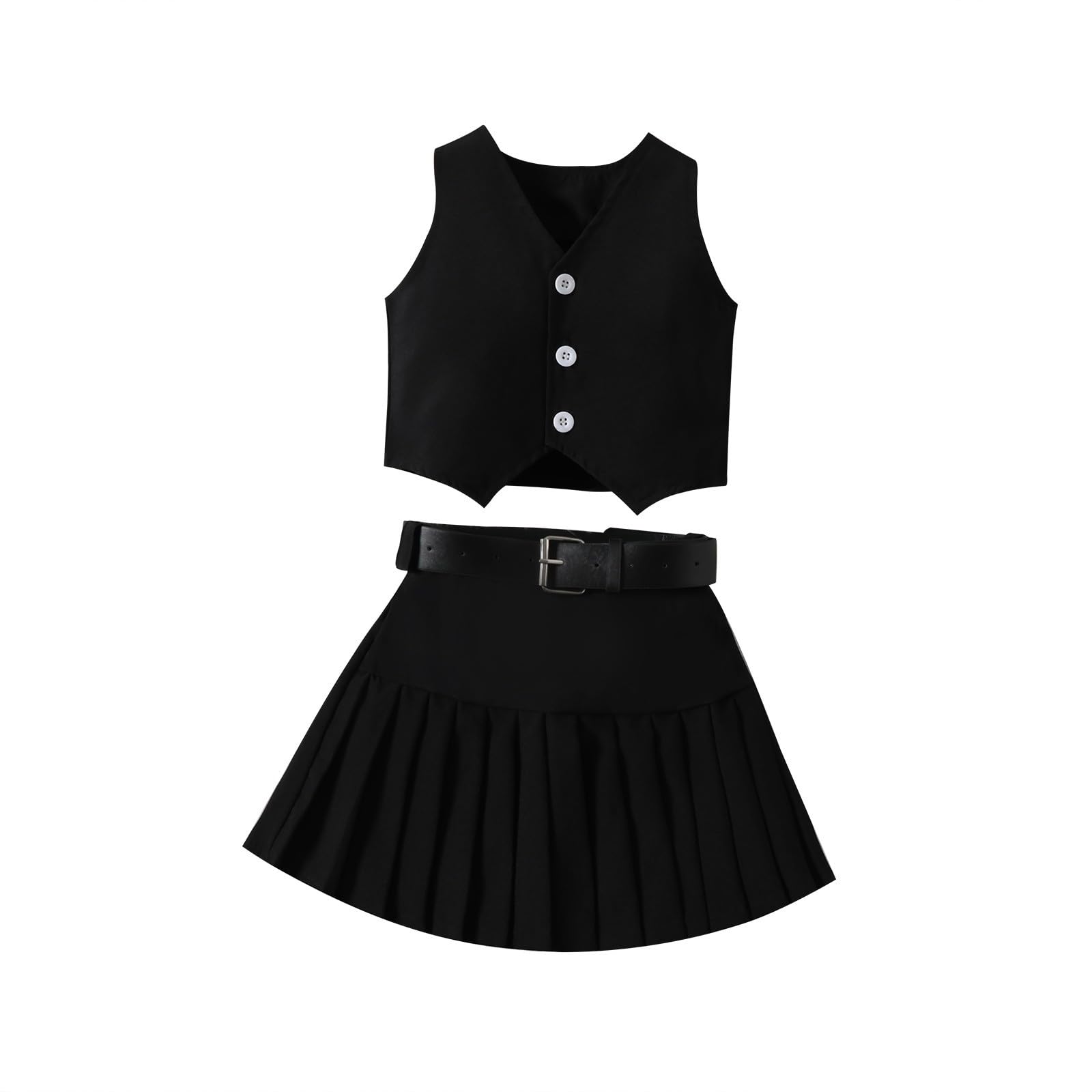 Conjunto de Falda para niña pequeña, Camisetas sin Mangas con Volantes y Minifalda con cinturón de línea A, Trajes de Verano de 2 Piezas Trajes De Color Niño