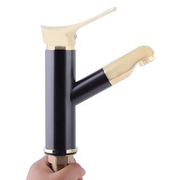 Water Tap, Water Faucet, All Copper Pull-Out Faucet G1/2 for Bathroom Toilet Faucet Accessories Bathroom Equipment (Black Gold Standard)