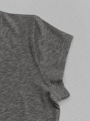 Image of Albe Rita Women Short Sleeve T-Shirt Cap V Neck Shirts for Women Ribbed Casual Top Knit Slim Fit for Summer