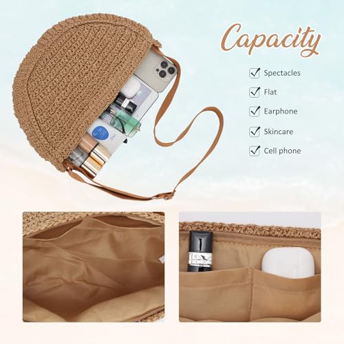 Image of GOKTOW Straw Crescent Beach Crossbody Bag for Women,Raffia Woven Shoulder Handbags for Summer Vacation 2025