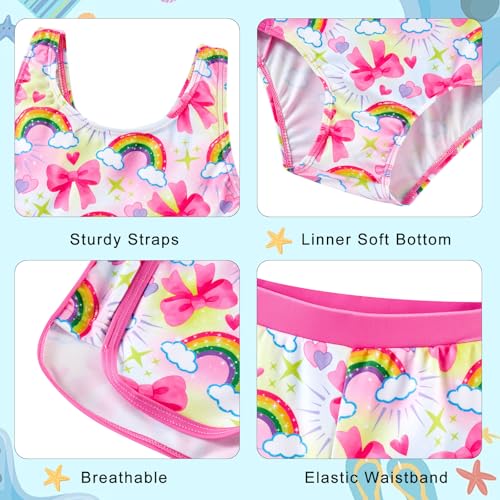 Image of TUONROAD Toddler Girls One Piece Swimsuit 2Pcs Bathing Suit Kids Swimwear with Short for 3-9
