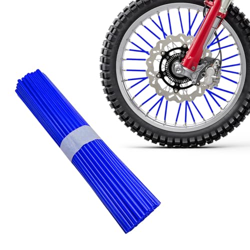 Image of 72PCS Dirt Bike Spoke Covers, Motorcycle Spoke Skins Wheel Wraps Pipe for 8 inch-21 inch Rims, Dustproof Wheelchair Rim Decoration Protector Pipe Trim for Bicycle Dirt Pit Bike (Dark Blue)