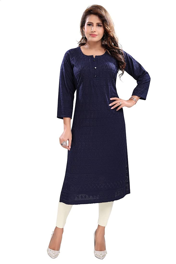 DARIKAWomen's Cotton Chikankari Straight Kurti Multiple Color in from Small to Plus Size.
