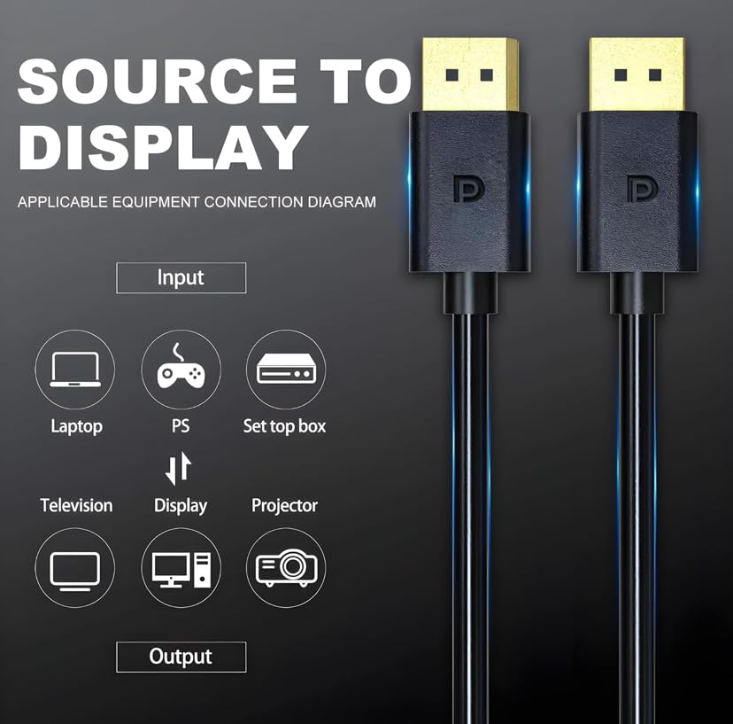 Image of GANIX 4K Resolution Display port 1.4 DP to DP Display port Cable for Monitor, Personal Computer, Laptop, Projector 6 ft (Black, 1.8m)