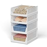 MVSRWLL Stackable Plastic Storage Basket Bin Shelf Box for Closet Wardrobe Organizer 4 Pack Foldable