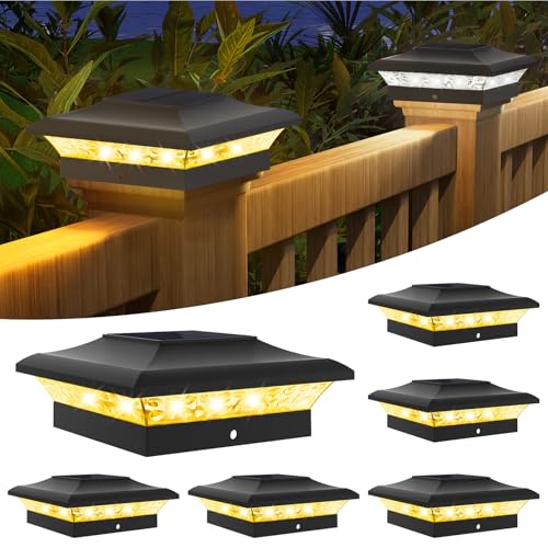 T-SUNUS Pfostenleuchte Solar Pfostenkappen Solar 9x9 10x10 2 Farbtemperatur IP65 Wasserdicht Zaunpfosten Lampe für Garten Hölzerne Pfosten Plattform 6 Stück