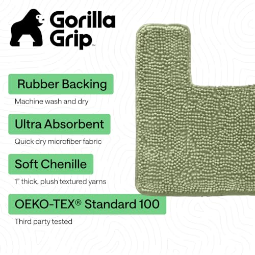 Image of GORILLA GRIP Plush Absorbent Shaggy Chenille Bath Rug Mat for Square Toilet Base with Rubber Backing, Machine Washable Rugs, Soft Microfiber Contour Mats for Toilets, Bathroom Decor, Sage