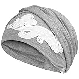 Turbante Shakti gris 2 en 1 con cinta de sujección bordada en blanco en fibras de bambú