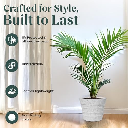 Image of YUCCABE ITALIA Fox B BR 12 Inch White Planter Pot Decorative Flower Pot for Indoor & Outdoor Plants German Polymer Pots for Home & Balcony