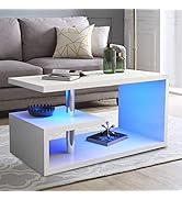 ONPNO High Gloss Coffee Table with 16 Colors LED Lights, 3 Tiers Sofa Coffee Table with Storage, ...