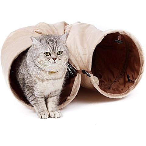 PAWZ Road Cat Pet Tunnel Soft Crinkly Ball Play Fun 2 Holes 25 cm Labyrinth Sprung Steel Creamy White 120 cm Cover