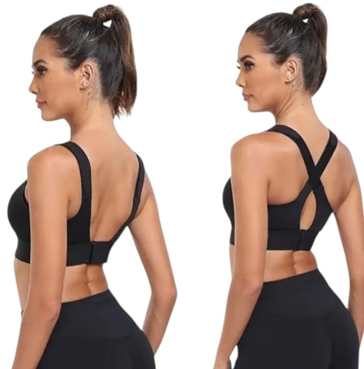 High-Support Front-Zip Sports Bra for Women with Adjustable Straps, Breathable Quick-Dry Fabric, Full-Coverage Compression Design, Ideal for Running, High-Impact Workouts, Post-Surgery Comfort Black-image-46