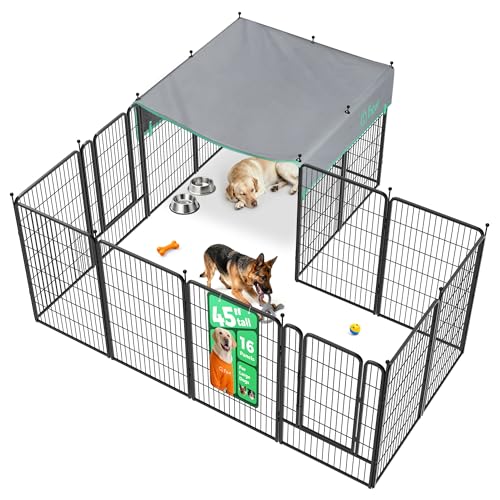 Image of FXW Rollick Dog Playpen with Sun Shade, 45 inchH, 16 Panels